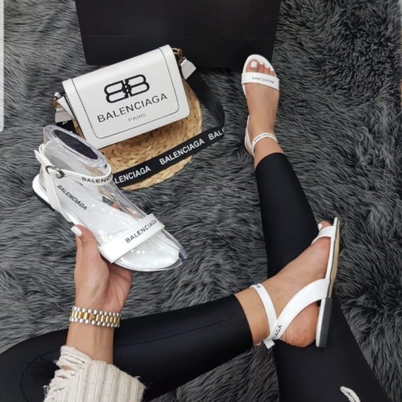 WHITE AND BLACK SANDAL AND CROSS BODY BAG SET - Picture 1 of 1